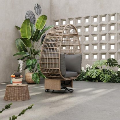 Outdoor Play |  Outdoor Swivel Chair with Cushions, Rattan Egg Patio Chair with Rocking Function for Balcony, Poolside and Garden Outdoor Play Outdoor Play