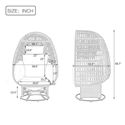 Outdoor Play |  Outdoor Swivel Chair with Cushions, Rattan Egg Patio Chair with Rocking Function for Balcony, Poolside and Garden Outdoor Play Outdoor Play