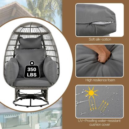 Outdoor Play |  Outdoor Swivel Chair with Cushions, Rattan Egg Patio Chair with Rocking Function for Balcony, Poolside and Garden Outdoor Play Outdoor Play