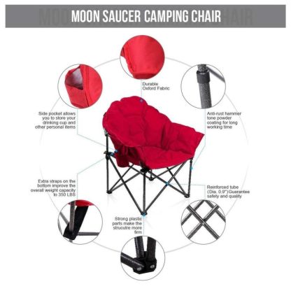 Outdoor Play |  Oversized Camping Chairs Padded Moon Round Chair Saucer Recliner with Folding Cup Holder and Carry Bag Outdoor Play Outdoor Play