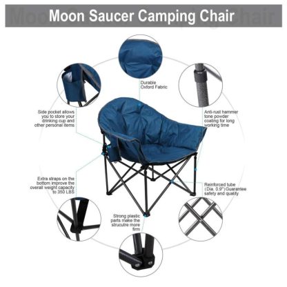 Outdoor Play |  Oversized Camping Chairs Padded Moon Round Chair Saucer Recliner with Folding Cup Holder and Carry Bag Outdoor Play Outdoor Play