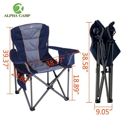 Outdoor Play |  Oversized Camping Folding Chair Heavy Duty Support 450 LBS Steel Frame Collapsible Padded Arm Chair with Cup Holder Outdoor Play Outdoor Play