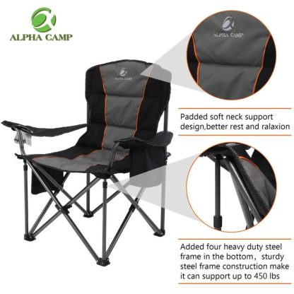 Outdoor Play |  Oversized Camping Folding Chair Heavy Duty Support 450 LBS Steel Frame Collapsible Padded Arm Chair with Cup Holder Outdoor Play Outdoor Play