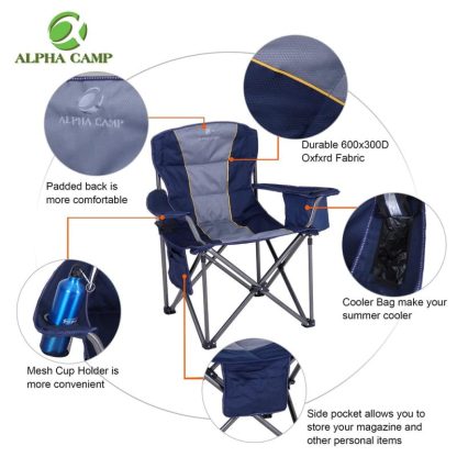 Outdoor Play |  Oversized Camping Folding Chair Heavy Duty Support 450 LBS Steel Frame Collapsible Padded Arm Chair with Cup Holder Outdoor Play Outdoor Play