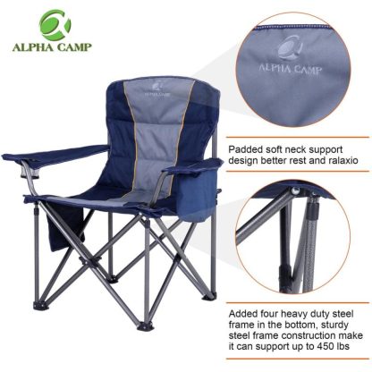 Outdoor Play |  Oversized Camping Folding Chair Heavy Duty Support 450 LBS Steel Frame Collapsible Padded Arm Chair with Cup Holder Outdoor Play Outdoor Play