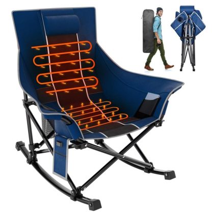 Outdoor Play |  Oversized Heated Camping Chair, Rocking Camping Chair Portable Folding Heated Chairs, Blue&Black Outdoor Play Outdoor Play