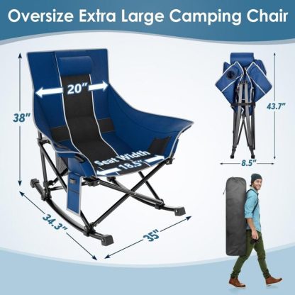 Outdoor Play |  Oversized Heated Camping Chair, Rocking Camping Chair Portable Folding Heated Chairs, Blue&Black Outdoor Play Outdoor Play