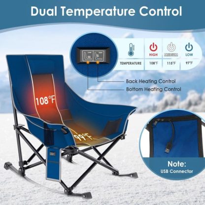 Outdoor Play |  Oversized Heated Camping Chair, Rocking Camping Chair Portable Folding Heated Chairs, Blue&Black Outdoor Play Outdoor Play