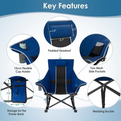 Outdoor Play |  Oversized Heated Camping Chair, Rocking Camping Chair Portable Folding Heated Chairs, Blue&Black Outdoor Play Outdoor Play