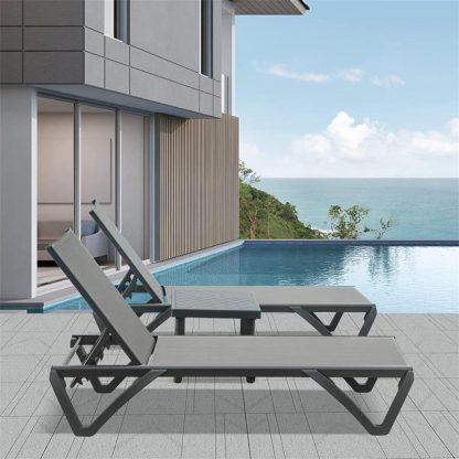 Outdoor Play |  Patio Chaise Lounge Chair Set of 3 Outdoor Sunbathing Chair Outdoor Play Blue/Grey