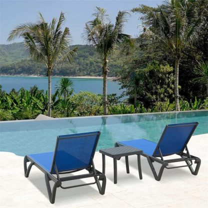 Outdoor Play |  Patio Chaise Lounge Chair Set of 3 Outdoor Sunbathing Chair Outdoor Play Blue/Grey