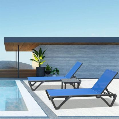 Outdoor Play |  Patio Chaise Lounge Chair Set of 3 Outdoor Sunbathing Chair Outdoor Play Blue/Grey