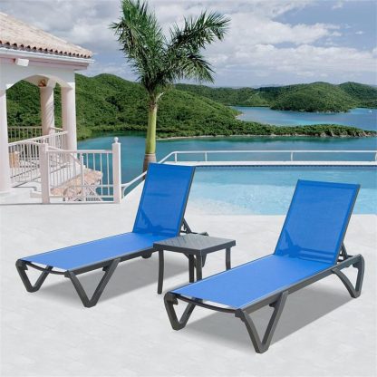 Outdoor Play |  Patio Chaise Lounge Chair Set of 3 Outdoor Sunbathing Chair Outdoor Play Blue/Grey