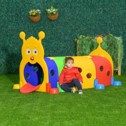 Outdoor Play |  Qaba Indoor & Outdoor Caterpillar Kids Tunnel Crawling Toy, Play Tunnel for Ages 3-6 – Multicolor Outdoor Play Outdoor Play