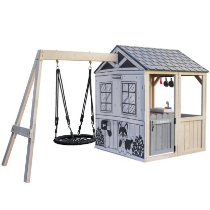 Outdoor Play |  Savannah Swing Wooden Outdoor Playhouse with Web Swing and Play Kitchen Outdoor Play Outdoor Play