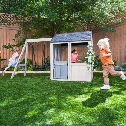 Outdoor Play |  Savannah Swing Wooden Outdoor Playhouse with Web Swing and Play Kitchen Outdoor Play Outdoor Play