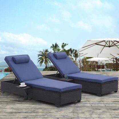 Outdoor Play |  Set of 2 Outdoor Patio Chaise Lounge Chair, PE Wickers, Pool Recliners with Reclining Adjustable Backrest and Removable Cushions Outdoor Play Outdoor Play