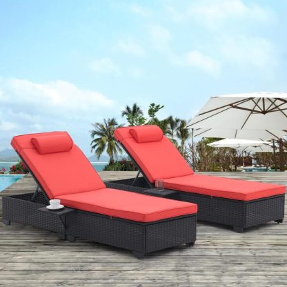 Outdoor Play |  Set of 2 Outdoor Patio Chaise Lounge Chair, PE Wickers, Pool Recliners with Reclining Adjustable Backrest and Removable Cushions Outdoor Play Outdoor Play