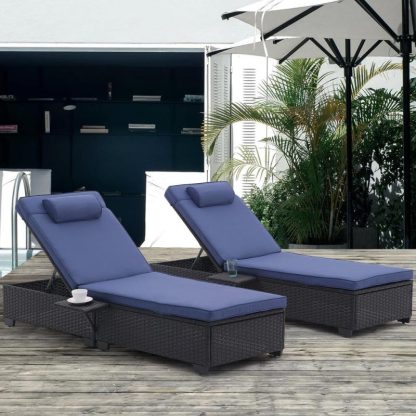 Outdoor Play |  Set of 2 Outdoor Patio Chaise Lounge Chair, PE Wickers, Pool Recliners with Reclining Adjustable Backrest and Removable Cushions Outdoor Play Outdoor Play