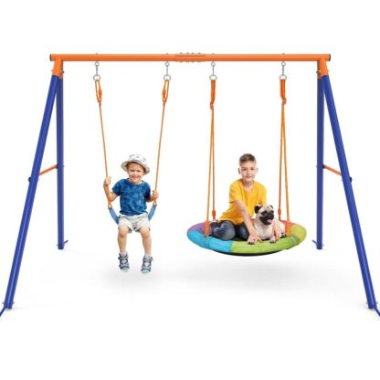 Outdoor Play |  Swing Set with Stand for Kids Heavy-duty Metal A-Frame Outdoor – 86.6 X 68.5 X 72.1 in Outdoor Play Outdoor Play