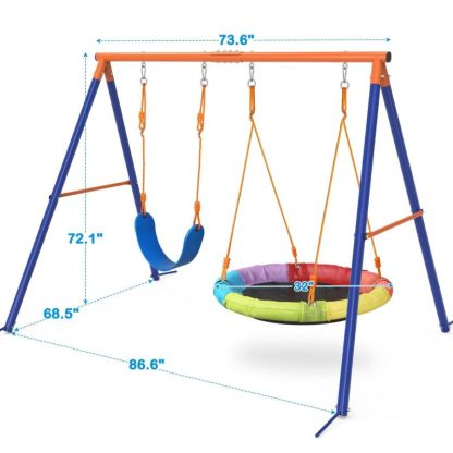 Outdoor Play |  Swing Set with Stand for Kids Heavy-duty Metal A-Frame Outdoor – 86.6 X 68.5 X 72.1 in Outdoor Play Outdoor Play