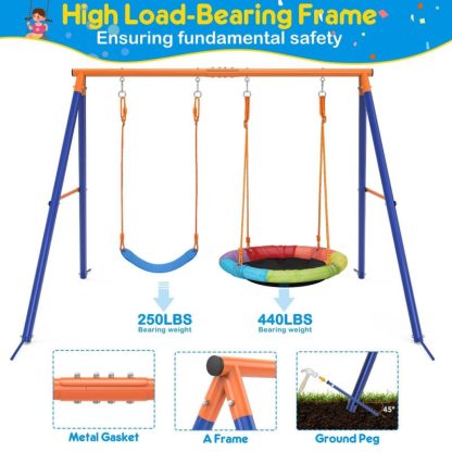 Outdoor Play |  Swing Set with Stand for Kids Heavy-duty Metal A-Frame Outdoor – 86.6 X 68.5 X 72.1 in Outdoor Play Outdoor Play