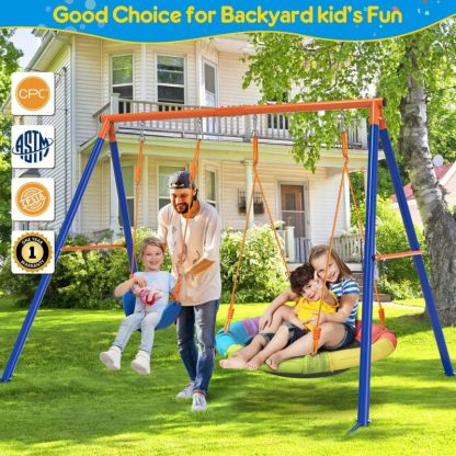 Outdoor Play |  Swing Set with Stand for Kids Heavy-duty Metal A-Frame Outdoor – 86.6 X 68.5 X 72.1 in Outdoor Play Outdoor Play