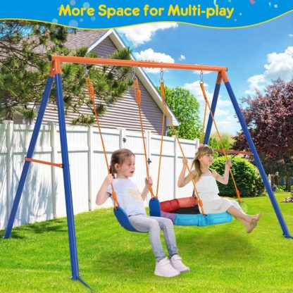 Outdoor Play |  Swing Set with Stand for Kids Heavy-duty Metal A-Frame Outdoor – 86.6 X 68.5 X 72.1 in Outdoor Play Outdoor Play