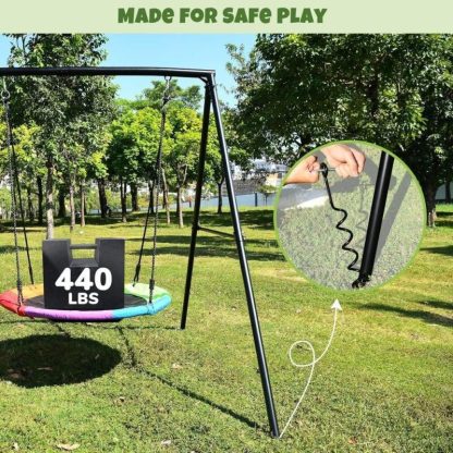 Outdoor Play |  Trekassy 440lbs Swing Set with 40 Inch Saucer Tree Swing and A-Frame Metal Swing Stand (Multicolor) Outdoor Play Outdoor Play