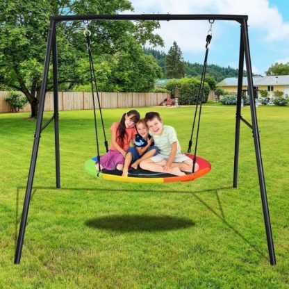 Outdoor Play |  Trekassy 440lbs Swing Set with 40 Inch Saucer Tree Swing and A-Frame Metal Swing Stand (Multicolor) Outdoor Play Outdoor Play