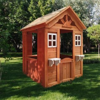 Outdoor Play |  Wooden Kids Playhouse with 2 Windows and Flowerpot Holder Outdoor Play Outdoor Play