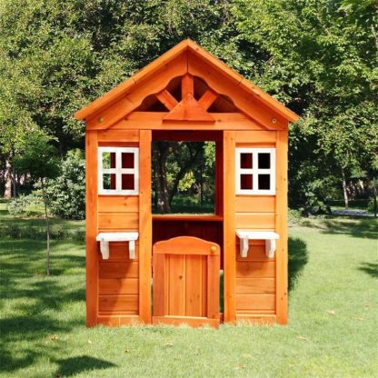 Outdoor Play |  Wooden Kids Playhouse with 2 Windows and Flowerpot Holder Outdoor Play Outdoor Play