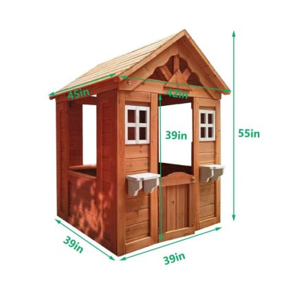 Outdoor Play |  Wooden Kids Playhouse with 2 Windows and Flowerpot Holder Outdoor Play Outdoor Play