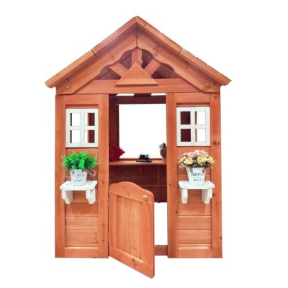 Outdoor Play |  Wooden Kids Playhouse with 2 Windows and Flowerpot Holder Outdoor Play Outdoor Play