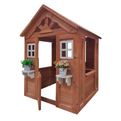 Outdoor Play |  Wooden Kids Playhouse with 2 Windows and Flowerpot Holder Outdoor Play Outdoor Play