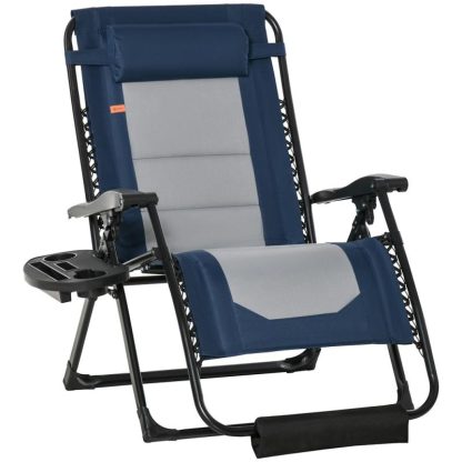 Outdoor Play |  Zero Gravity Lounger Chair, Folding Reclining Patio Chair with Cup Holder, Headrest, Footrest, for Poolside, Camping Outdoor Play Black, Grey/Blue, Grey