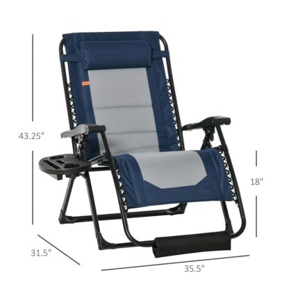 Outdoor Play |  Zero Gravity Lounger Chair, Folding Reclining Patio Chair with Cup Holder, Headrest, Footrest, for Poolside, Camping Outdoor Play Black, Grey/Blue, Grey