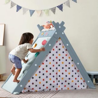 Outdoor Playhouses |  Kids Play Tent Foldable 4 in 1 Teepee Playhouse Tent for Boys & Girls with Stool and Climber Outdoor Playhouses Outdoor Playhouses