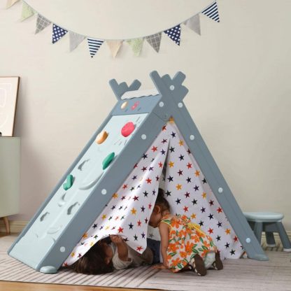 Outdoor Playhouses |  Kids Play Tent Foldable 4 in 1 Teepee Playhouse Tent for Boys & Girls with Stool and Climber Outdoor Playhouses Outdoor Playhouses