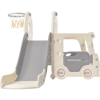 Outdoor Playhouses |  Kids Slide Play Structure with Slide and Basketball Hoop Outdoor Playhouses Gray