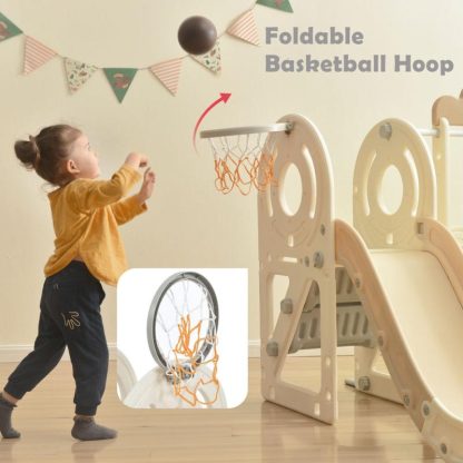 Outdoor Playhouses |  Kids Slide Play Structure with Slide and Basketball Hoop Outdoor Playhouses Gray