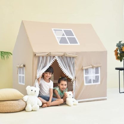 Outdoor Playhouses |  Natural Canvas Kids Large Playhouse with Windows for Indoor & Outdoor Outdoor Playhouses Outdoor Playhouses