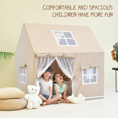 Outdoor Playhouses |  Natural Canvas Kids Large Playhouse with Windows for Indoor & Outdoor Outdoor Playhouses Outdoor Playhouses