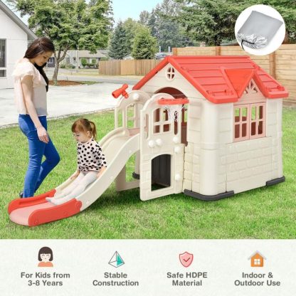 Outdoor Playhouses |  Outdoor Play house and Slide Set for Kids w/ 7 PCS Toy Set & – See Details Outdoor Playhouses Outdoor Playhouses