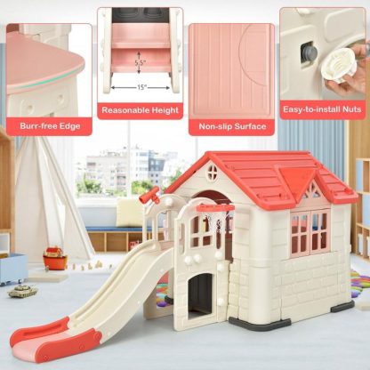 Outdoor Playhouses |  Outdoor Play house and Slide Set for Kids w/ 7 PCS Toy Set & – See Details Outdoor Playhouses Outdoor Playhouses