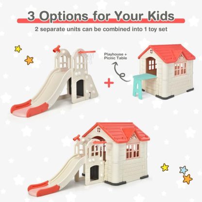 Outdoor Playhouses |  Outdoor Play house and Slide Set for Kids w/ 7 PCS Toy Set & – See Details Outdoor Playhouses Outdoor Playhouses