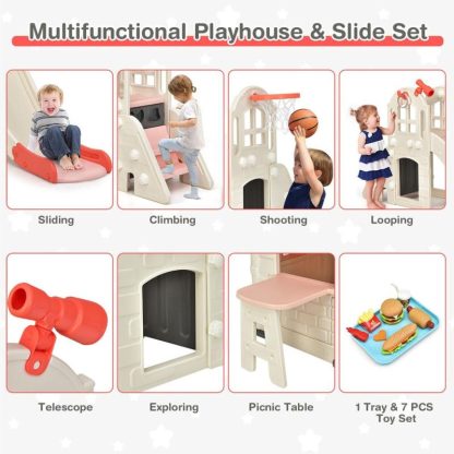 Outdoor Playhouses |  Outdoor Play house and Slide Set for Kids w/ 7 PCS Toy Set & – See Details Outdoor Playhouses Outdoor Playhouses