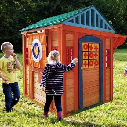 Outdoor Playhouses |  Outdoor Playhouse for Age 3-8 Years Kids Playhouse with 4 Game – 61.4″ L x 46″ W x 64″ H Outdoor Playhouses Outdoor Playhouses