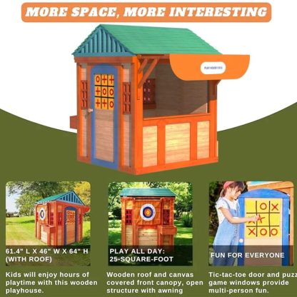 Outdoor Playhouses |  Outdoor Playhouse for Age 3-8 Years Kids Playhouse with 4 Game – 61.4″ L x 46″ W x 64″ H Outdoor Playhouses Outdoor Playhouses