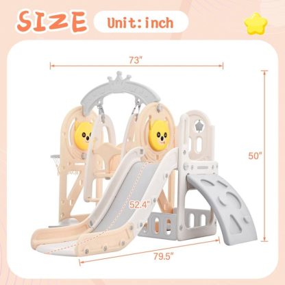 Outdoor Playhouses |  Toddler Slide and Swing Set 5 in 1, Kids Playground Climber Slide Playset with Basketball Hoop for Babies Indoor & Outdoor Outdoor Playhouses Outdoor Playhouses